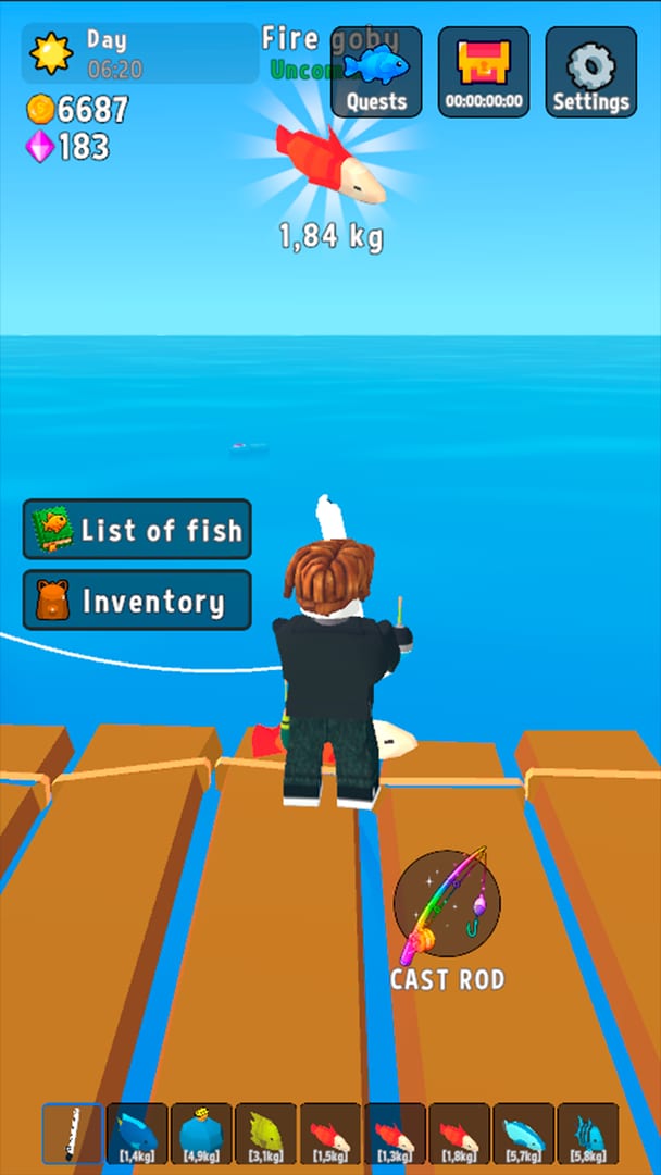 Fun Fishing — casting the rod from the dock and catching a Fire Goby fish