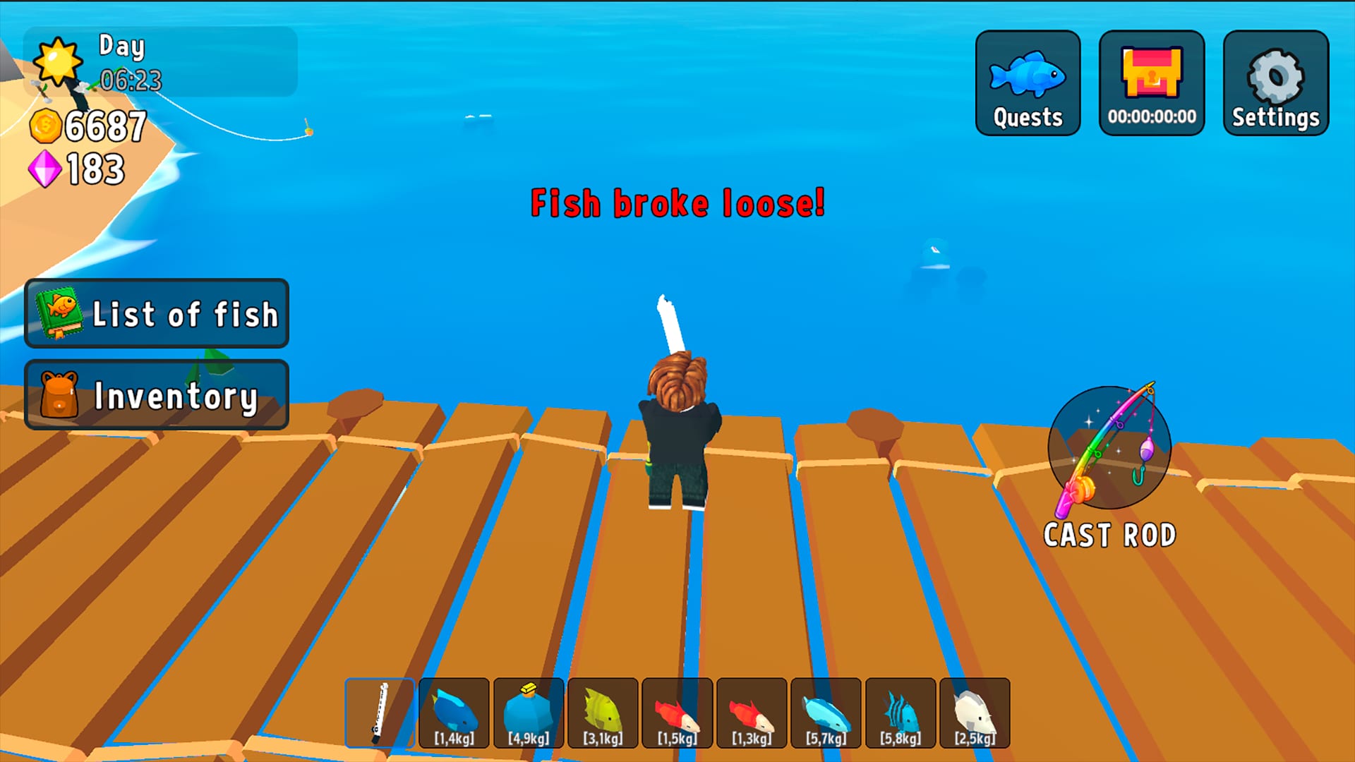 Fun Fishing — fish broke loose moment during an active catch attempt