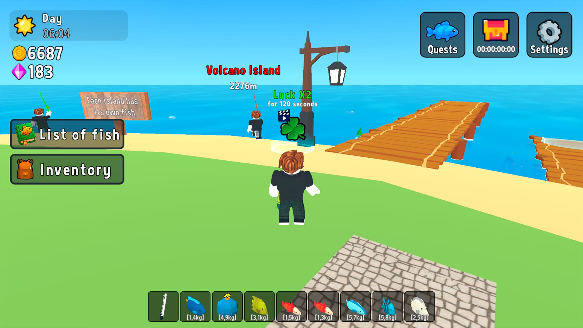 Fun Fishing — Volcano Island location with Luck x2 buff active